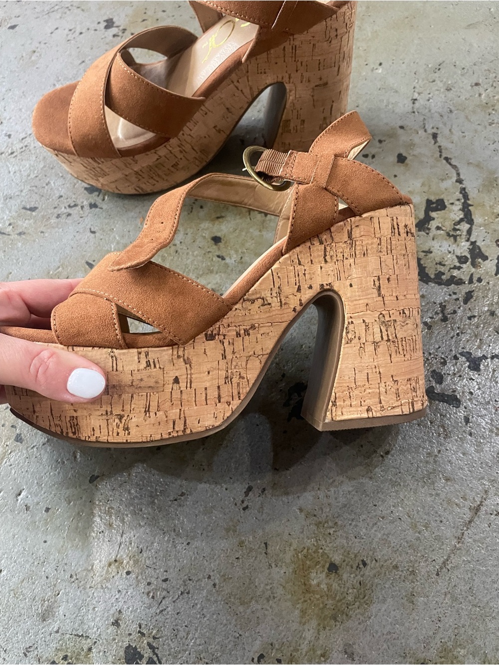 Sugar Women’s Lydia Platform Sandals with Brown Suede Straps and Cork Heels Sz 7 - Picture 14 of 15
